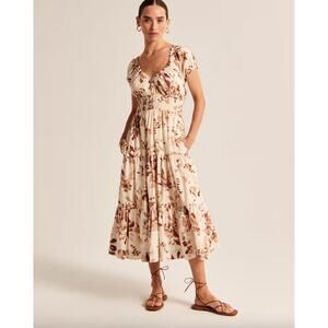 Abercrombie & Fitch Cap Sleeve Smocked Waist Midi Dress Size XS Petite